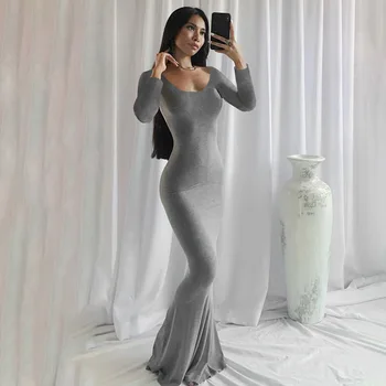 2022. gada Rudenī Sexy O-veida Kakla Skims Kleita Sievietēm Vakara Maxi Kleitas Dāmas Bodycon Peach Hip Elegants Apģērbs Puse Kluba Vestidos
